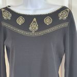 Joseph A  Black Knit Beaded Embellished Top Gold Embroidery Medium Vintage Y2K Photo 1
