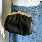 Black Leather Crossbody Purse With Pave Style Crystals And Gold Strap Photo 4