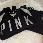 Victoria's Secret Victoria’s Secret black and Silver shiny Foil Sweatshirt & Pants outfit Set Photo 3