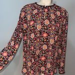 Loft black floral boho style flowy blouse top shirt keyhole neckline woman’s LP Photo 0