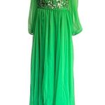 Victoria Royal Ltd 1960s Green sequin & Beaded Vintage Gown Dress sheer sleeves Size M Photo 0
