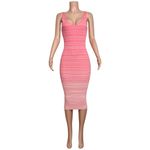 STAUD  Dana Ribbed Knit Midi Dress, Coral Pink/White, Small Photo 3