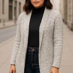 POL Open Knit Longline Cardigan Sweater Gray White Boho Cozy Chunky Small NWOT Photo 0