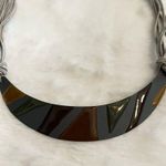 3 Vintage 90’s Necklaces: Black Glass Heart, Neutral Metal Plate, & Gray Walnut Photo 7