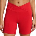 Barrys X Year of Ours Cherry Red Ribbed V Waist Biker Short Small Pilates Photo 0