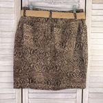 CHAPS Brown Snakeskin Pattern Stretch Denim Mini Skirt w Belt-6 Photo 1