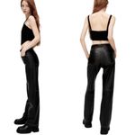 ZARA NWT Pants Faux Leather Vegan Straight Leg Contrast Stitching Black Size M Photo 2