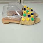 Loft  Women's Pom Pom Raffia Slides/Sandals Tan/Multi-8 Photo 2