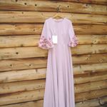 Mac Duggal 11854 Pink Crepe 3/4 Sleeve A-line Gown With Flower Trim Photo 6