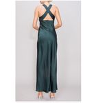 MELLODAY  Ruched Cowl Neck Bias Cut‎ Satin Maxi Dress, Large, Hunter Green, NWT Photo 3