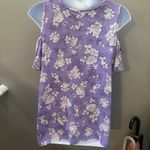 Denim & Co Floral Cold Shoulder Top Purple & White  2X Spring Blouse Short Sleeve Photo 3