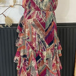 WILLA STORY Stella Metallic Colorful Ruffle Waterfall Maxi Dress Sz M 🧡🎀 Pink Size M Photo 0