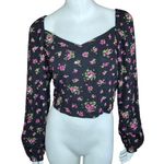 VERO MODA Womens Medium VMANNA Long Sleeve Crop Top Black Pink Floral Smock NWT Photo 0