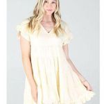 Angie  womens Swiss Dot pale yellow tiered baby doll flowy dress sz S Photo 0