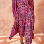 Ulla Johnson Helia Ruched Print Cotton Midi Dress Pink Snapdragon Size 2 Cut Out Photo 2