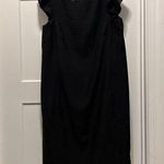 Anne Klein Black Pencil Dress Size 12 Ruffle Sleeves Below Knee With Pockets LBD Photo 0