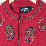 Icelandic Design Boiled Wool Jacket Womens Size M Embroidered Zip Sweater Pocket Red Size M Photo 1