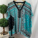 Michael Kors Blue & Black Paisley Print Short Sleeve Tunic Caftan Top S/M Photo 0