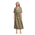 World Market Mira Embroidered Kaftan Maxi Dress Women L/XL Green Boho Peasant Size 1X Photo 1