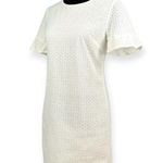 Trina Turk | White Circle Eyelet Short Ruffle Sleeve Back Zip Midi Shift Dress Photo 1