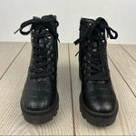 Olivia Miller Alie Sherpa Cuff Lug Sole Boots 6.5 Black Croc Faux Leather $89 Photo 1