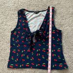 Riley & James  | Navy Blue & Red Cherry Print Crop Top | Size Medium Photo 8