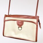 Vintage Cream Brown Faux Leather Crossbody Bag 80s Zip Purse Photo 1