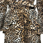 Huguest Leopard Ruffle Deep Drop Neckline Mini Dress with Belt Tie Brown Size M Photo 4