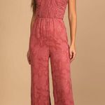 Lulus Lovely Celebration Rose Pink Floral Burnout Chiffon Jumpsuit M NWT Photo 2