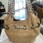 Large Michael Kors Straw & Braided Drawstring Leather Tote/purse Bag, gorgeous! Tan Photo 6