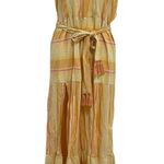 l*space L  Clara Maxi Dress Yellow Gold Stripe Sleeveless Tie Waist XL Boho NWT Photo 1