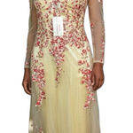 MEIER Women’s Illusion Long Sleeve Embroidery Prom/Formal Dress – Size 8 NWT Red Photo 0