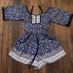 Xhilaration Womens Medium Romper Jumper Shorts Hippie Cold Shoulder Blue. Photo 4