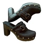 Unionbay Y2K Faux Suede Heeled Clogs Black Fur Trim Studded 2000s Buckle Shoes Size 7M Photo 0