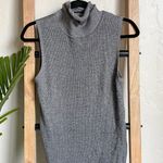 August Silk Silver Knits Grey High Neck Collared Metallic Shimmer Tank Top Blouse Photo 0