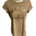 Papaya Golden slogan STOP AND SMELL THE COFFEE Tan brown Camel velvet short dress S Photo 0