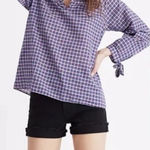 Madewell NWT Tie Sleeve Popover Top Cotton LINEN Blend Plaid Size M BOHO Photo 0