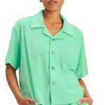 Fabletics Island Terry Boxy Button Up Size M in Tropical Water NWT Photo 0