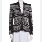 Rebecca Taylor  Blazer Fringe Hem Black Lamb Trim Peplum Jacket Striped 4 Photo 1