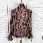 Violet+Claire  Retro Print Heart Petal Ruffle Blouse‎ Black Multi Large Photo 3