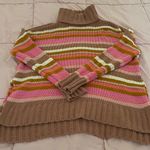 Aerie pink multicolored sunset striped slouchy chenille turtleneck sweater, XS Photo 15