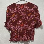 Madewell Maroon Floral Print Wrap Top Shirt Size 2 Photo 5