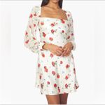 We Wore What  Dress 6 White Red Long Sleeve Roses Floral Puff Sleeve Cowl Photo 13