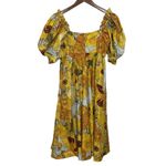 Selkie Tea Rose Dress Women’s Small Yellow Sunflower Cotton Puff Sleeve Midi Photo 7