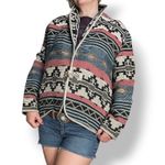 Vintage Southwestern Woven Jacket Muted Blue Red Geometric Western Coat Rodeo Size L Photo 8