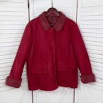 Lands’ End Faux Suede Sherpa Lined Chore Coat Cherry Red XL Photo 7