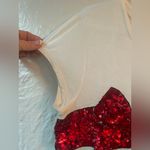 H&M  viscose short cap sleeve red sequin bow white top holiday party; size M Photo 3