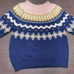 Crown & Ivy Fair Isle Knit Sweater Women’s Med Navy Gold Sparkle Pink White Winter Crewneck Photo 0