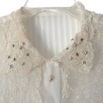 Vintage An Original Debcraft Sheer Cream Nylon Embroidered Pearl Button Blouse Photo 1