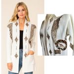 Vintage Focus USA Leopard Applique Cardigan OS Open Front Statement Maximalism Brown Size undefined Photo 1